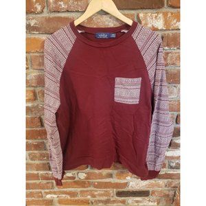 Topman Women's L Maroon White Geometric Design Pullover Sweatshirt